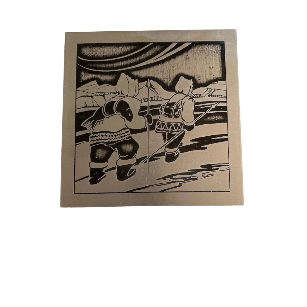 Eskimo Inuit Native American Embossed Wood Tile Trivet